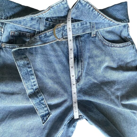 GUESS Reda Size 27 Fold Over High Waist Straight Mom Jeans Belted Medium Wash - Picture 6 of 10